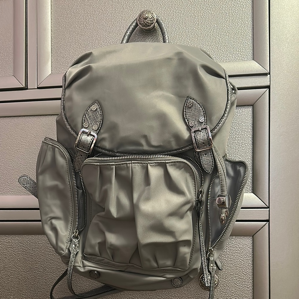 MZ Wallace Gray Backpack with Adjustable Straps and Top Handle